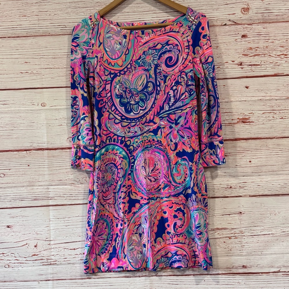 Lilly Pulitzer UPF 50+ Sophie Dress in Blue Currant Drop Me A Lime Sz XS - Picture 5 of 14